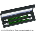 JJ Series Pen and Pencil Gift Set in Black Velvet Gift Box - Green